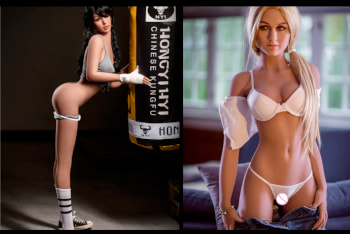 Pictures of a blonde and a brunette sex doll