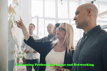 Business men and women working on a white board